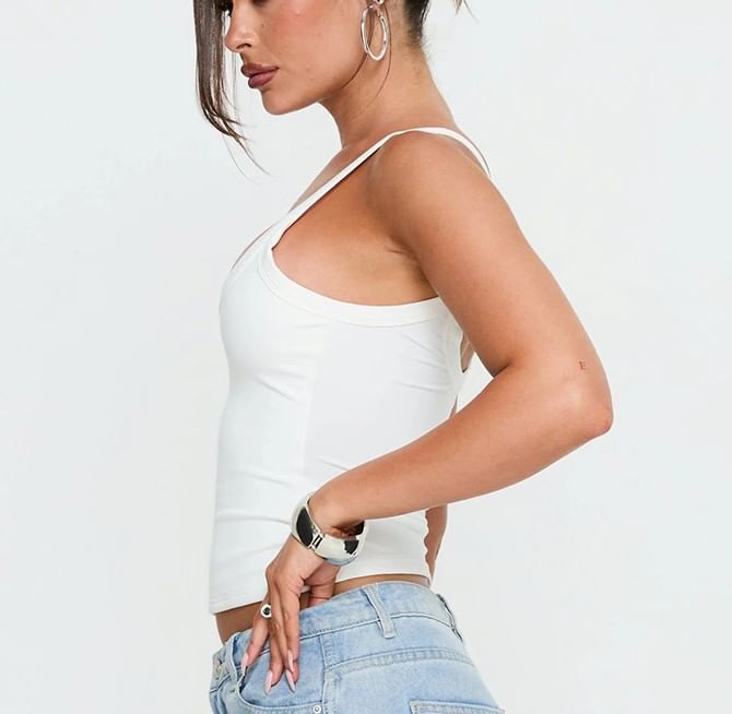 Solid Slim-Fit Crop Camisole with Scoop Neck
