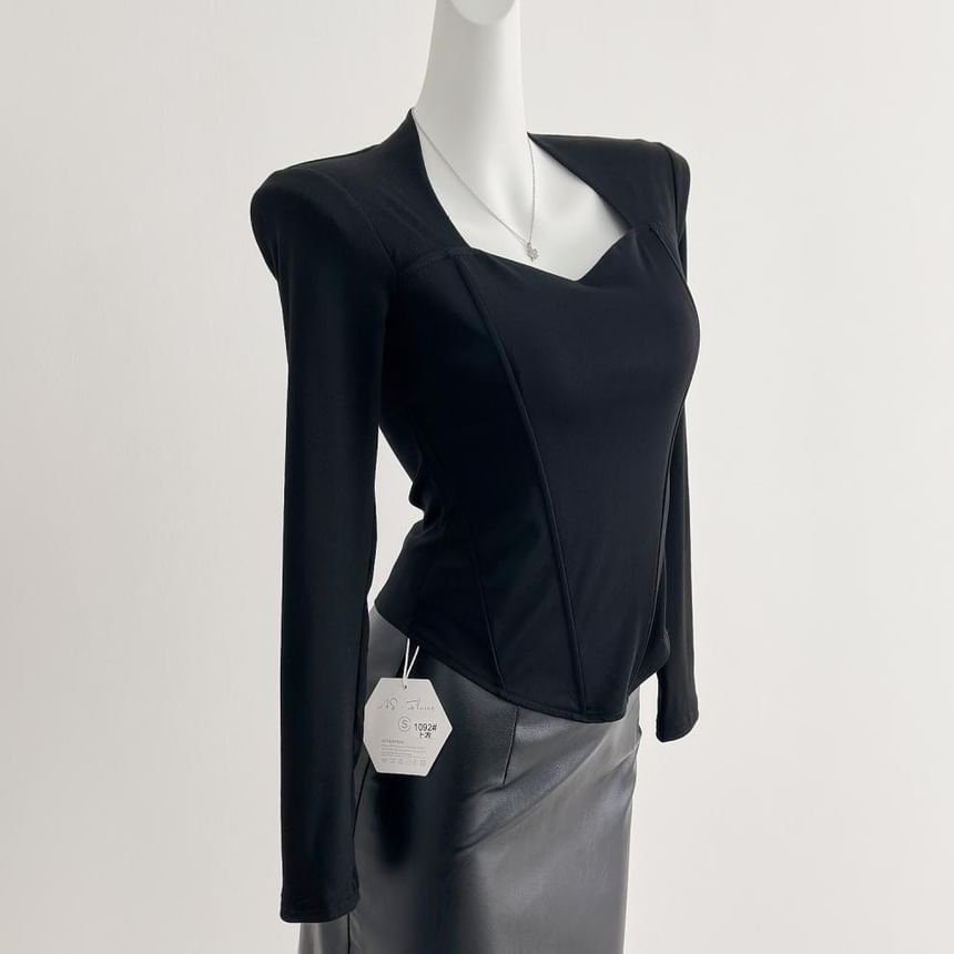 V-Neck Crop Top and Faux Leather Skirt Set