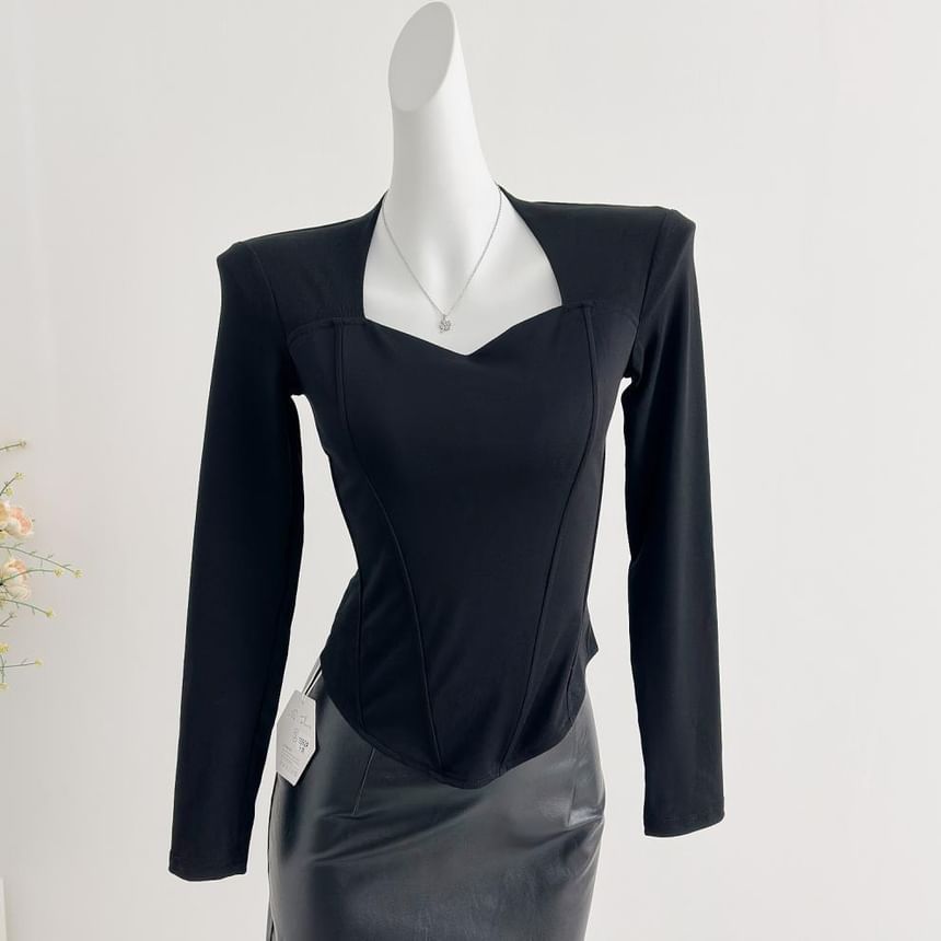V-Neck Crop Top and Faux Leather Skirt Set