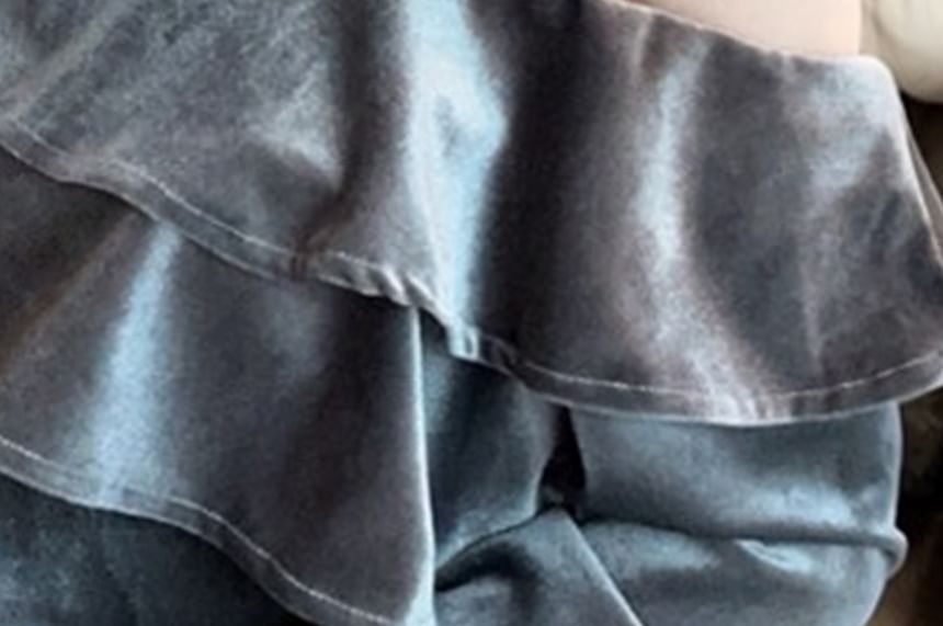 Velvet Off-Shoulder Crop Top with Ruffle Trim