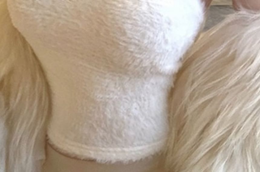 Fluffy Crop Top with Halter Neck and Lace Trim