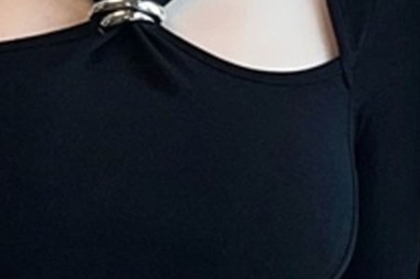 Metal Accent Turtleneck Top with Cutout Detail