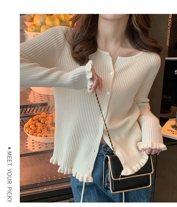 Button-Up Ribbed Plain Cardigan