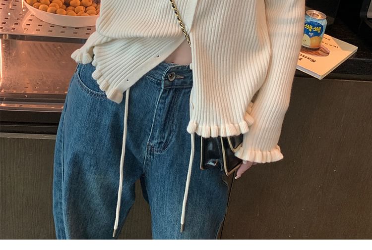Button-Up Ribbed Plain Cardigan