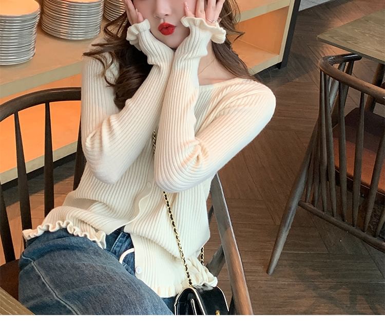 Button-Up Ribbed Plain Cardigan