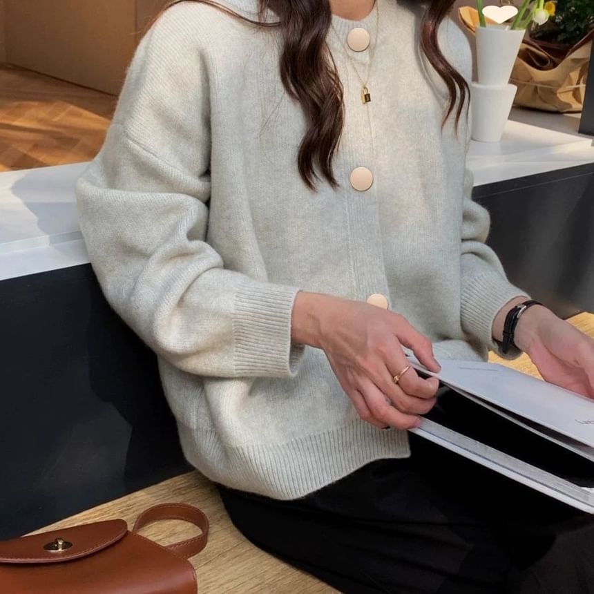 Button-Up Plain Cardigan