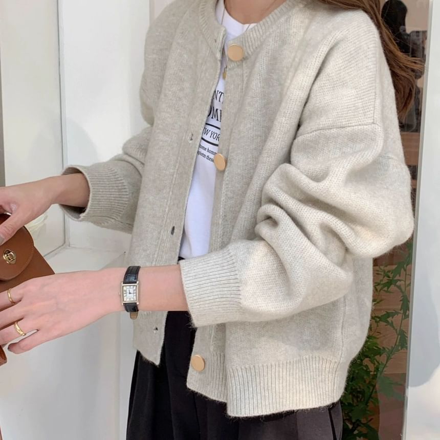 Button-Up Plain Cardigan