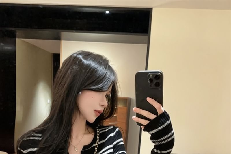 Round Neck Striped Mock Two-Piece Knit Top