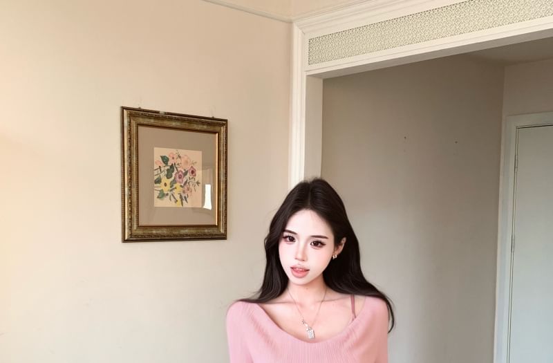 Off-Shoulder Top & Cami Set with V-Neck