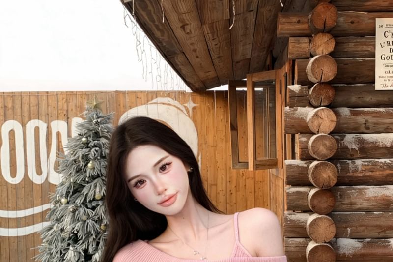 Off-Shoulder Top & Cami Set with V-Neck