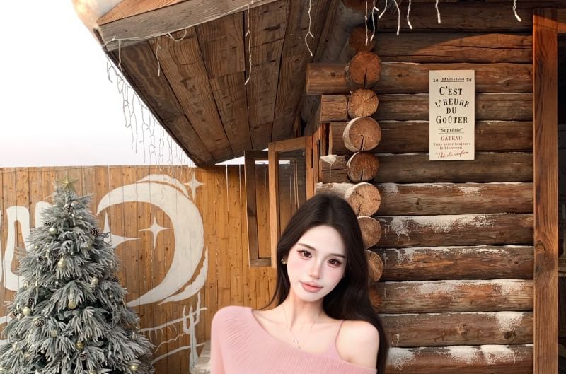 Off-Shoulder Top & Cami Set with V-Neck