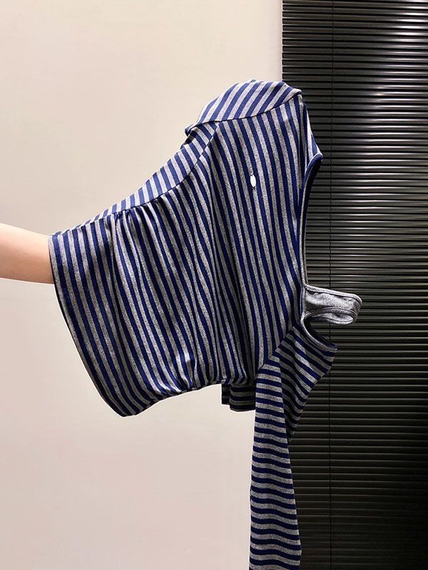 Cold Shoulder Striped Long Sleeve Tee