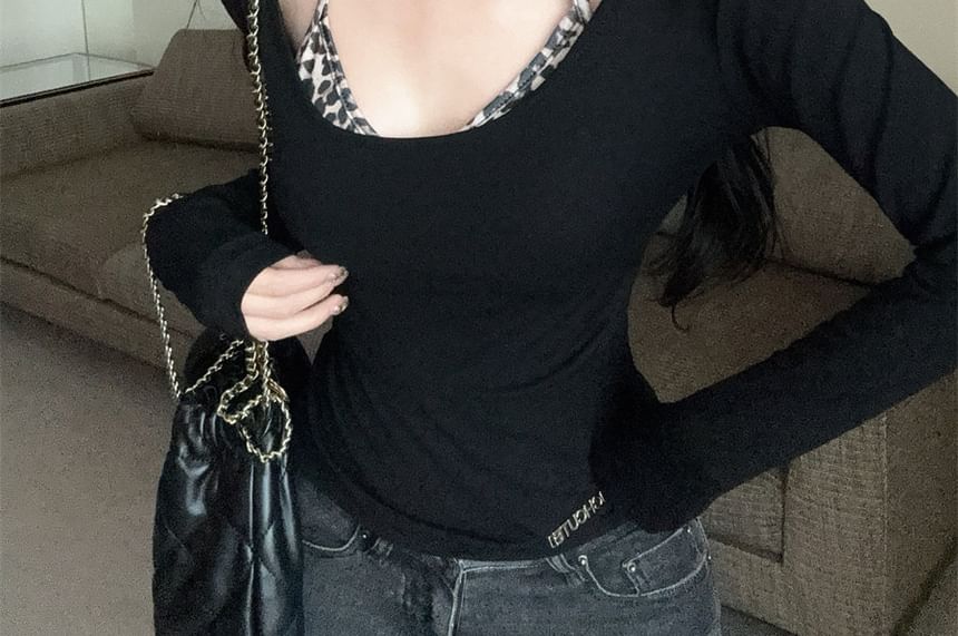 Leopard Print Cold Shoulder Two-Piece Tee