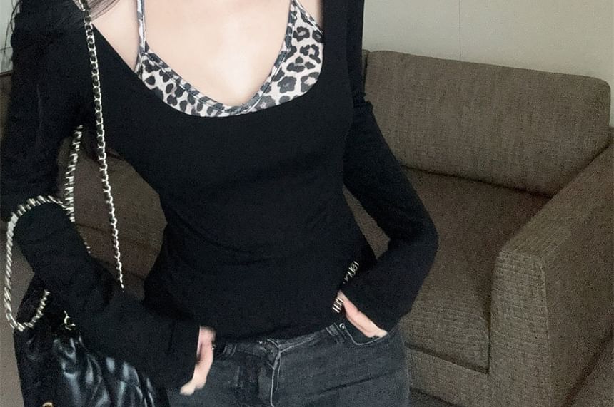 Leopard Print Cold Shoulder Two-Piece Tee