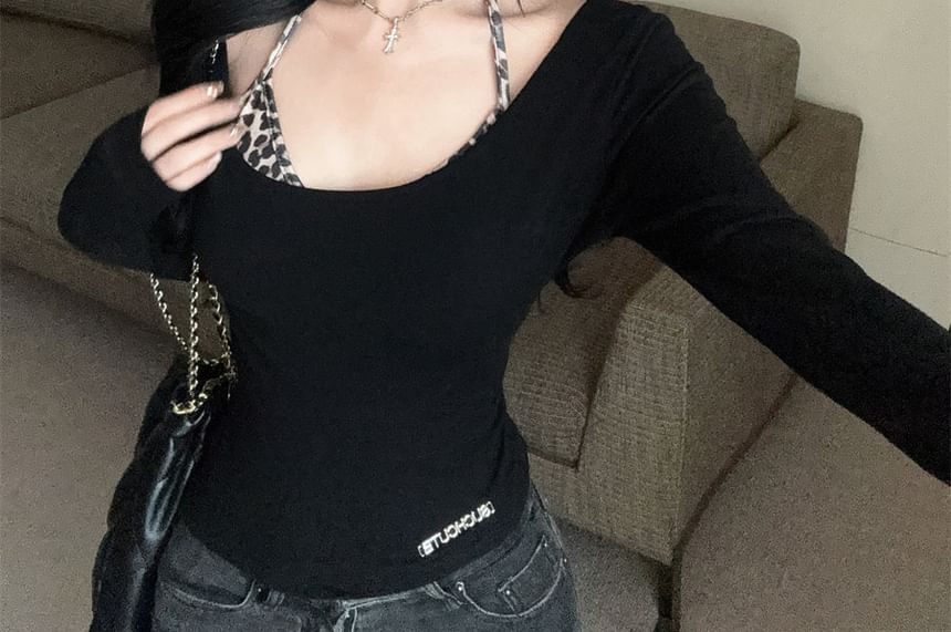 Leopard Print Cold Shoulder Two-Piece Tee