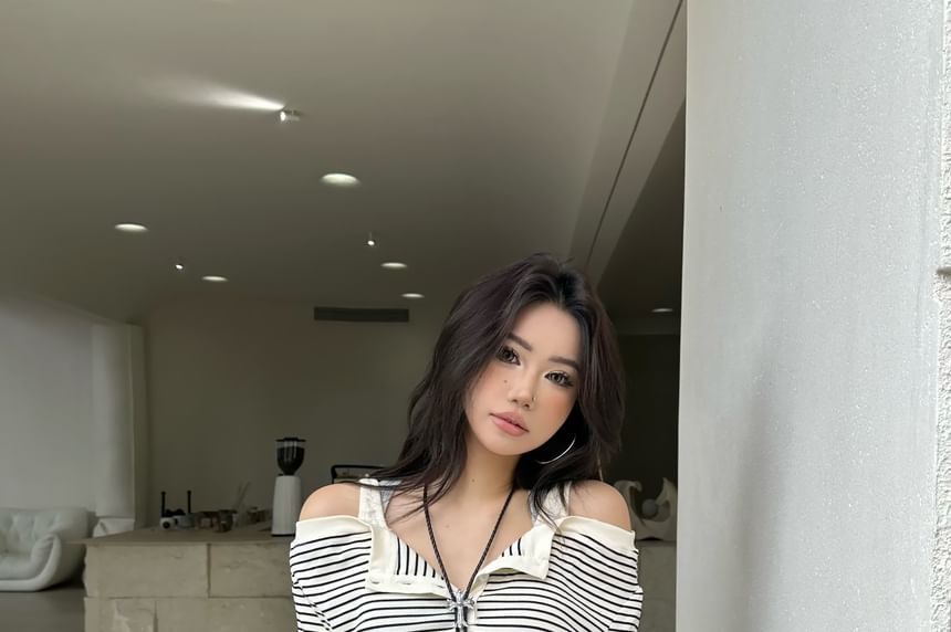 Striped Cold Shoulder Long Sleeve Tee
