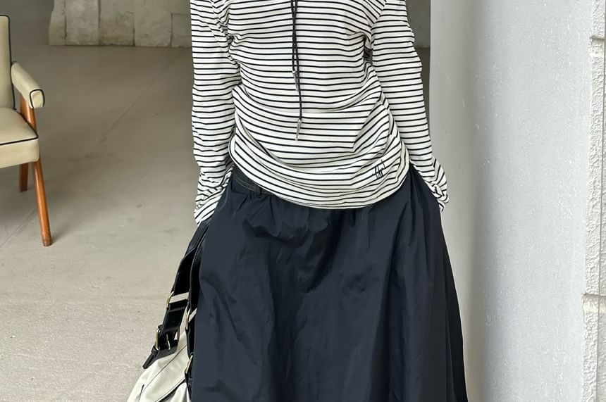 Striped Cold Shoulder Long Sleeve Tee