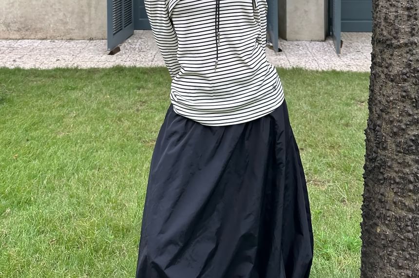Striped Cold Shoulder Long Sleeve Tee