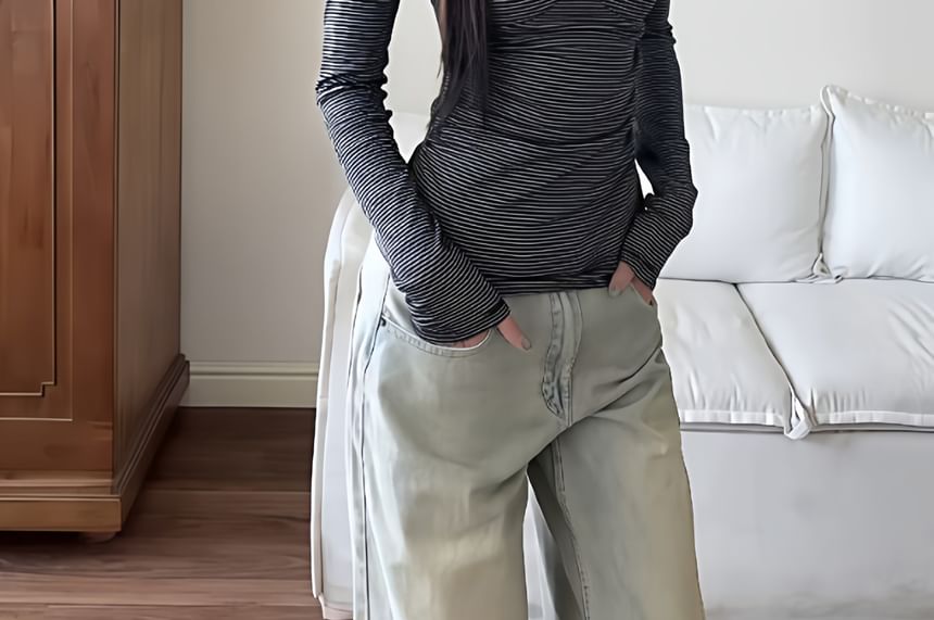 Square Neck Striped Long Sleeve Tee