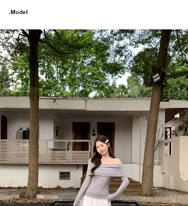 Off Shoulder Long Sleeve Solid Top