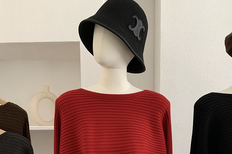 Boat Neck Ribbed Knit Long Sleeve Top