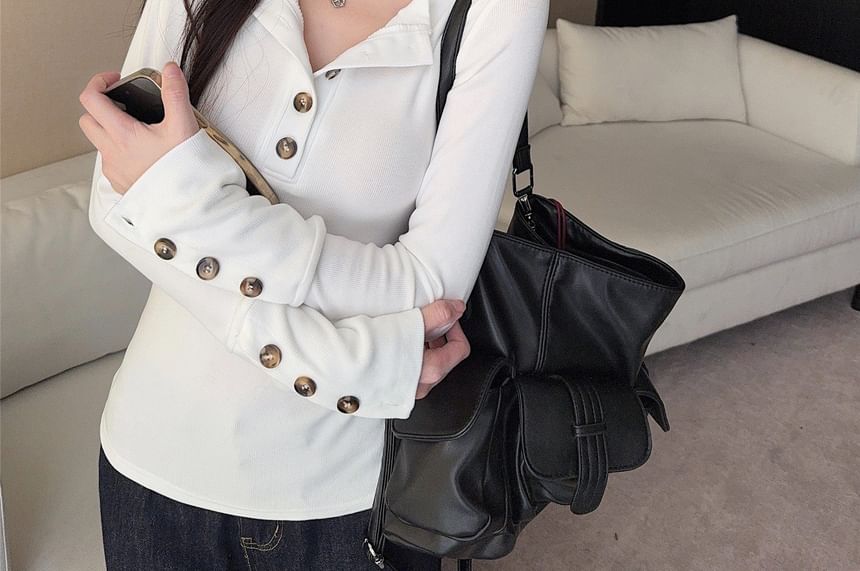 Henley Neck Long Sleeve Solid T-Shirt