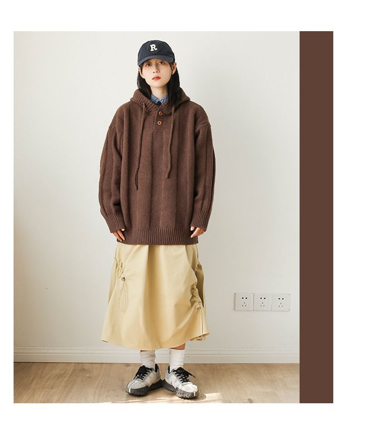 Drop Shoulder Hooded Solid Pullover