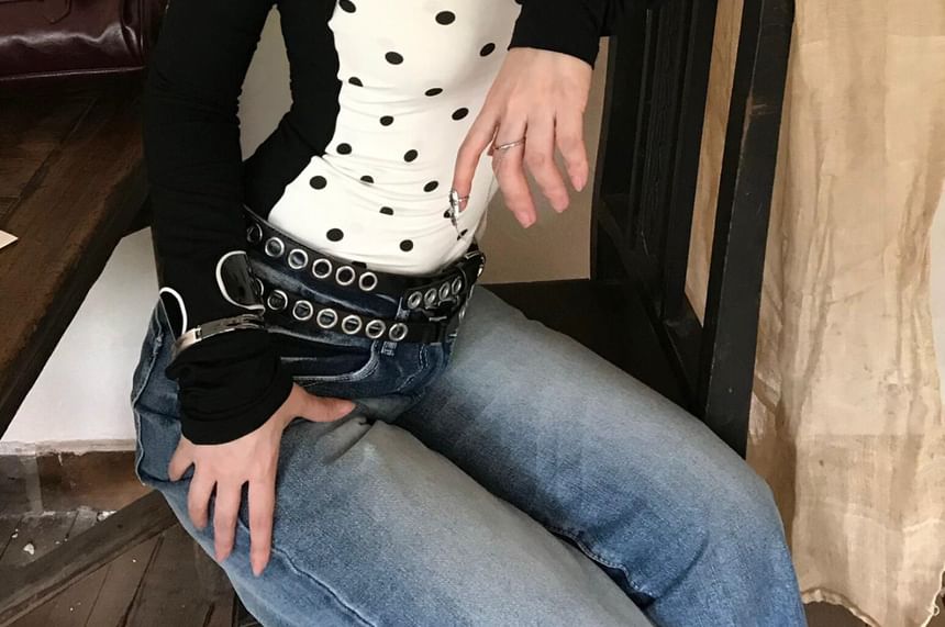 Long Sleeve Polka Dot Mock Two-Piece Tee