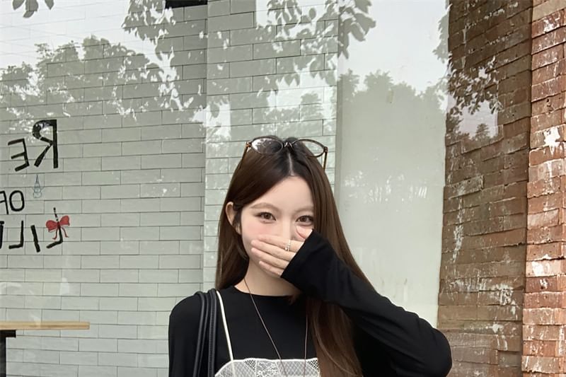 Lace Trim Mini Dress with Long Sleeve Tee