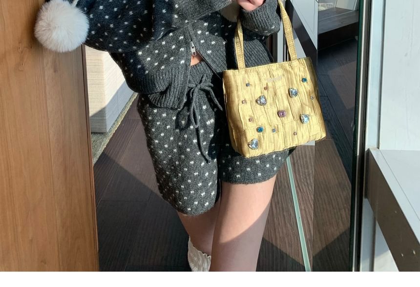 Polka Dot Zip Hoodie with Knit Shorts