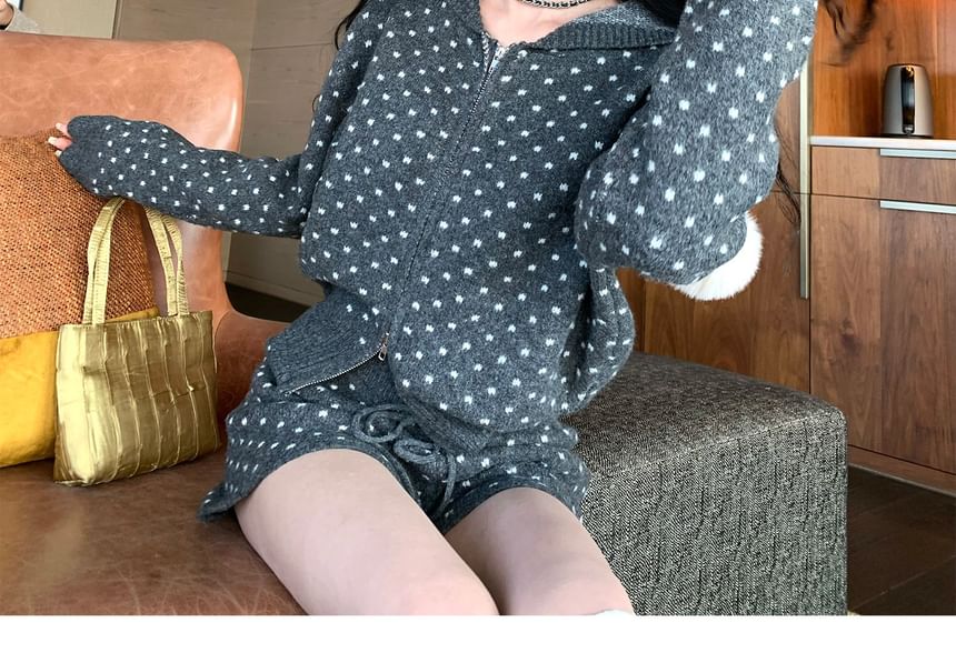 Polka Dot Zip Hoodie with Knit Shorts