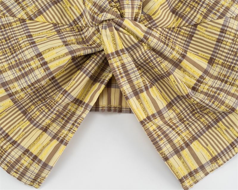 Sleeveless V-Neck Checkered Knotted Shirt