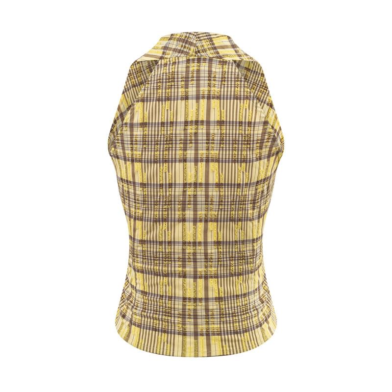 Sleeveless V-Neck Checkered Knotted Shirt