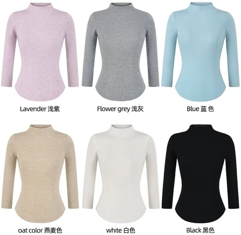 High Neck Long Sleeve Solid Knit Sweater
