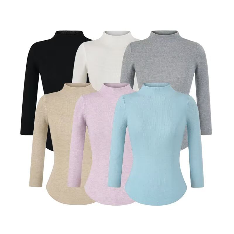 High Neck Long Sleeve Solid Knit Sweater