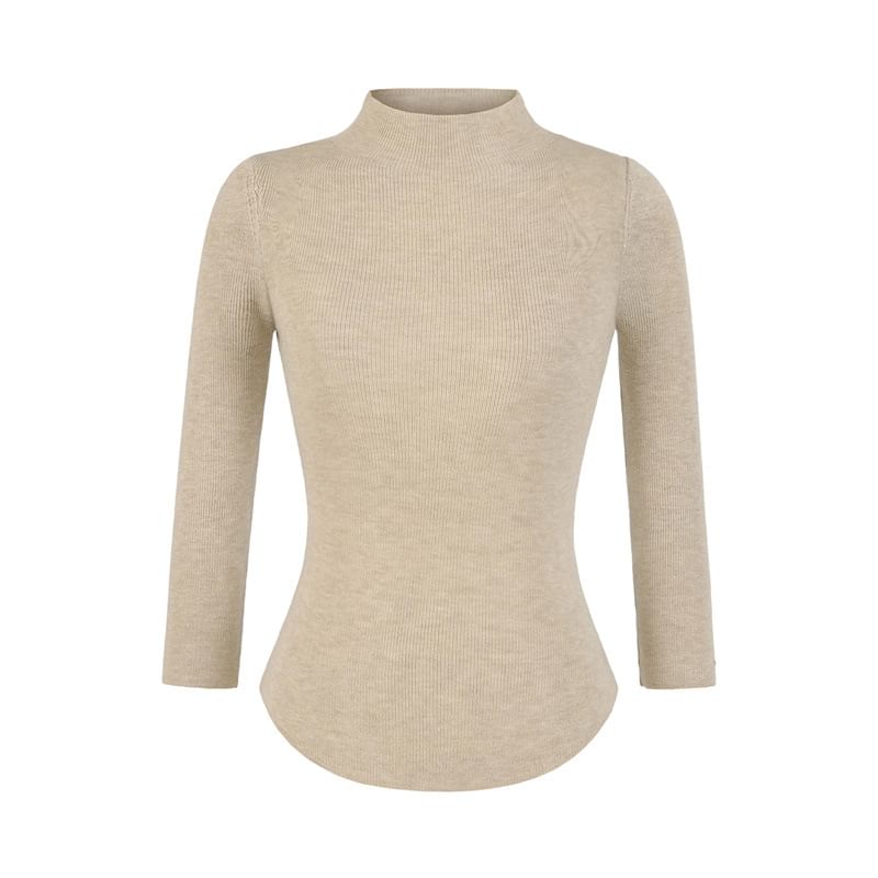 High Neck Long Sleeve Solid Knit Sweater