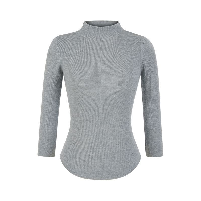 High Neck Long Sleeve Solid Knit Sweater