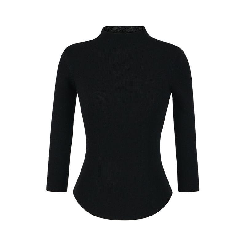 High Neck Long Sleeve Solid Knit Sweater