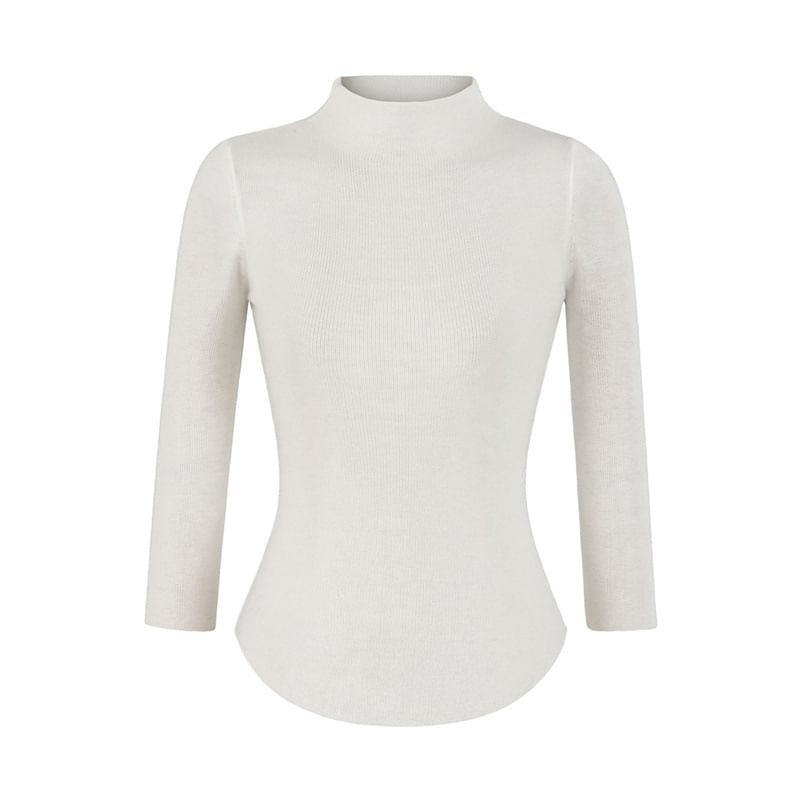 High Neck Long Sleeve Solid Knit Sweater