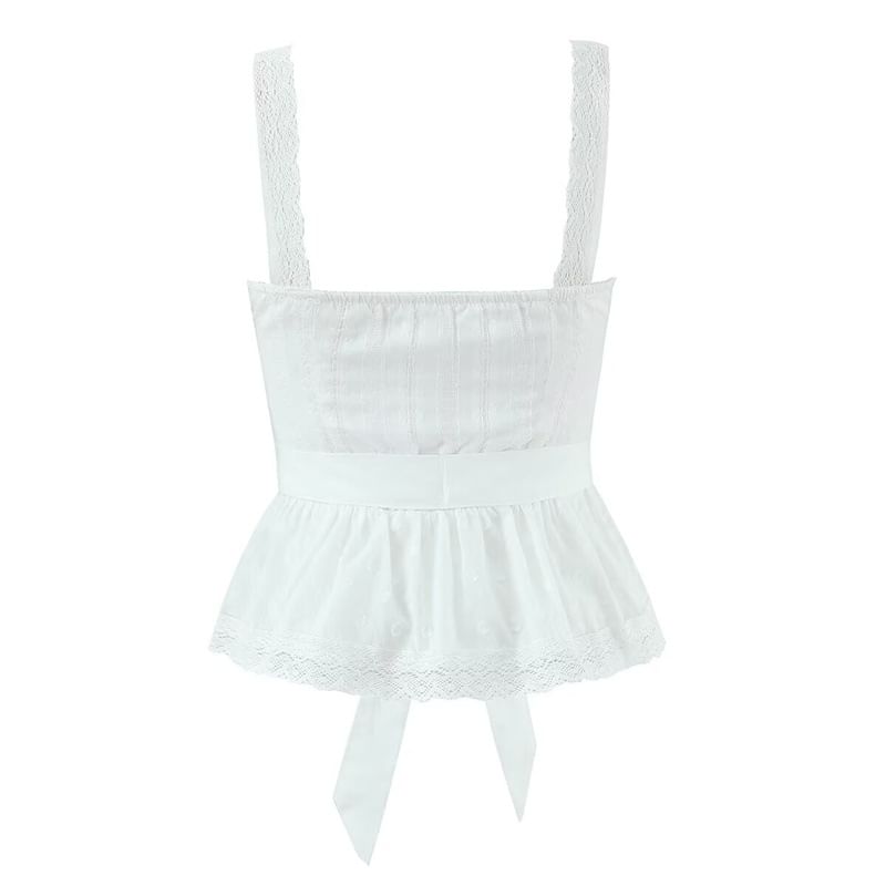 Lace Camisole with Tie-Front Buttons / High Waist Mini A-Line Layered Skirt Set