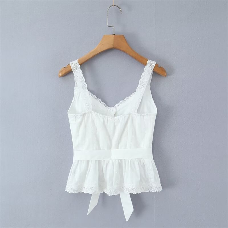 Lace Camisole with Tie-Front Buttons / High Waist Mini A-Line Layered Skirt Set