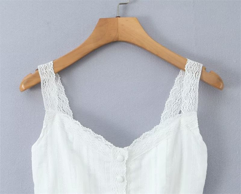 Lace Camisole with Tie-Front Buttons / High Waist Mini A-Line Layered Skirt Set