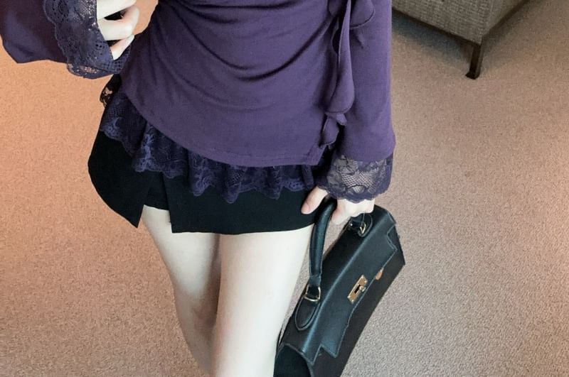 Off-Shoulder Lace Panel Asymmetrical Top