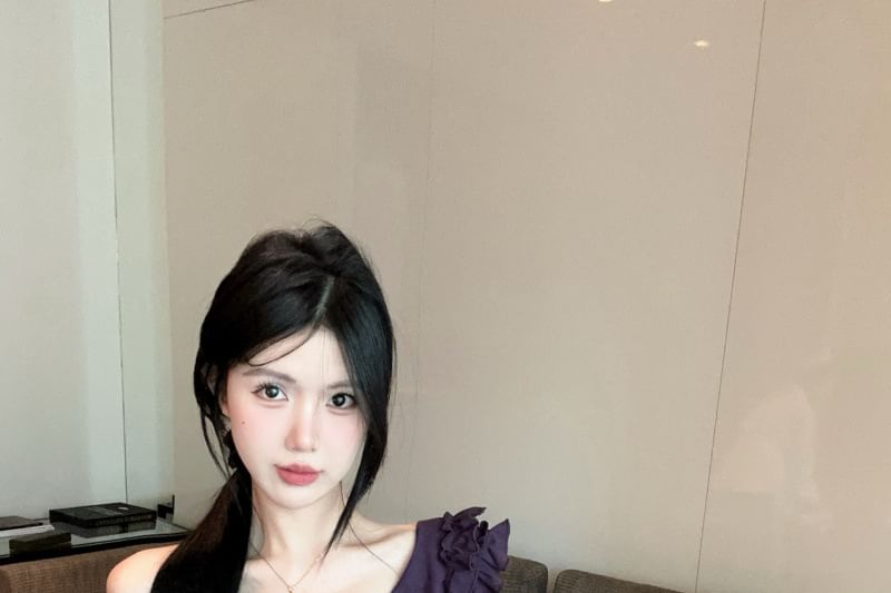 Off-Shoulder Lace Panel Asymmetrical Top