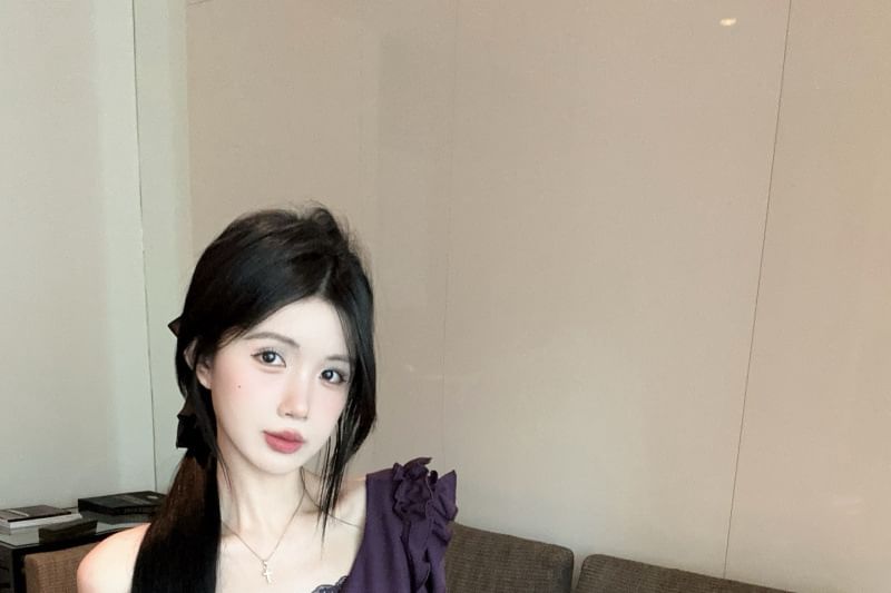 Off-Shoulder Lace Panel Asymmetrical Top