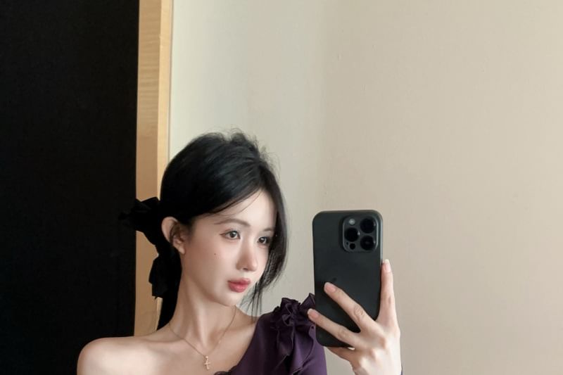 Off-Shoulder Lace Panel Asymmetrical Top