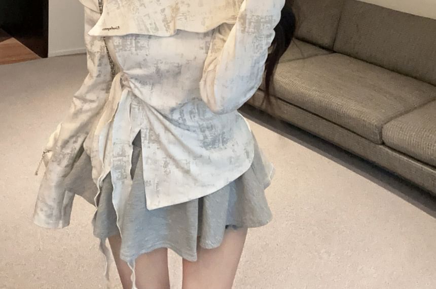Tie Dye Slit Slim Top with Off-Shoulder Style