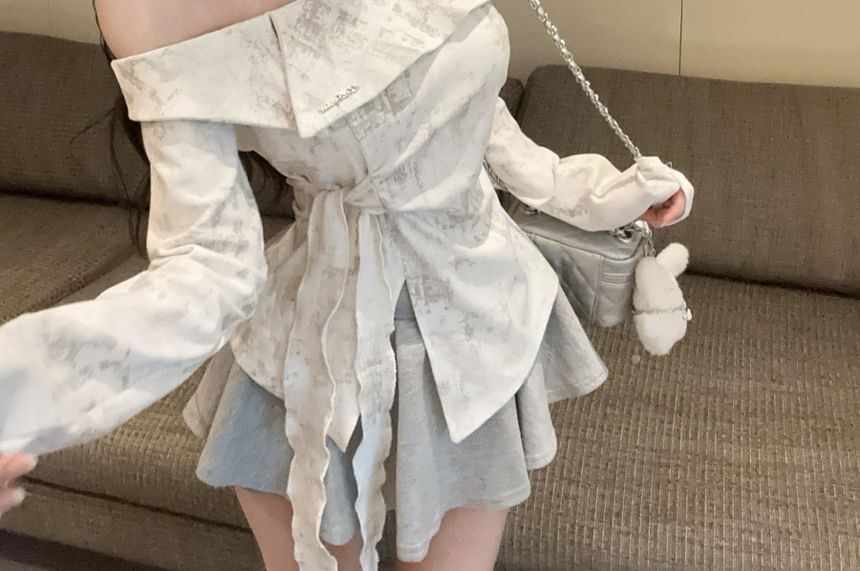 Tie Dye Slit Slim Top with Off-Shoulder Style