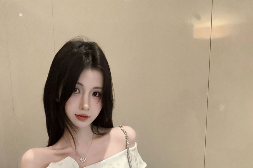 Tie Dye Slit Slim Top with Off-Shoulder Style