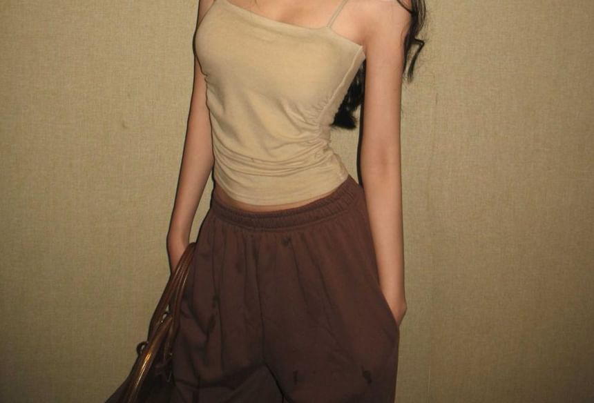 Padded Crop Camisole with Ruched Detail